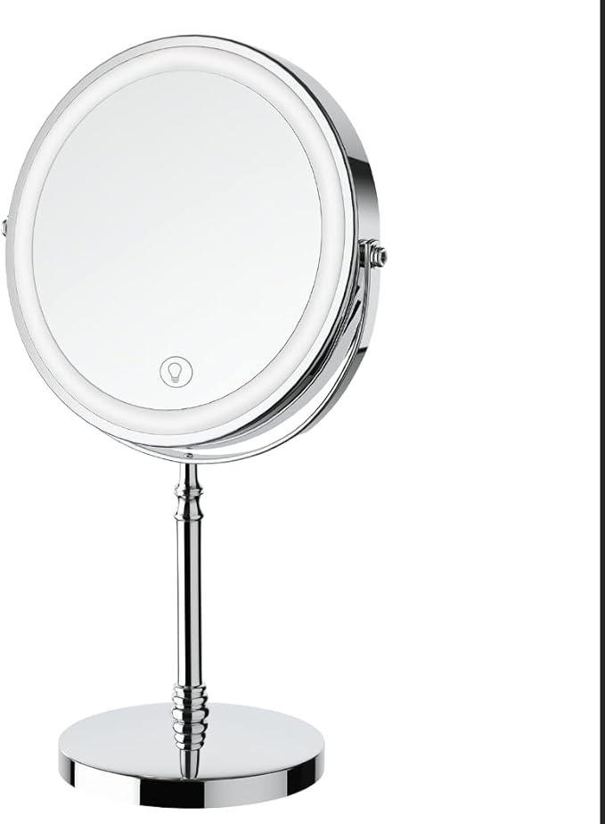 Lighted Makeup Mirror, 3000 mAh Rechargeable Double Sided Magnifying Mirror with 3 Colors, 1x/10x 360° Rotation Vanity Mirror, Brightness Adjustable Magnification Cosmetic Light up Mirror, Women Gift