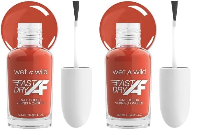 wet n wild Fast Dry AF Nail Polish Color, Orange-Red Toasted | Quick Drying - 40 Seconds | Long Lasting - 5 Days, Shine (Pack of 2)