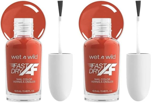wet n wild Fast Dry AF Nail Polish Color, Orange-Red Toasted | Quick Drying - 40 Seconds | Long Lasting - 5 Days, Shine (Pack of 2)