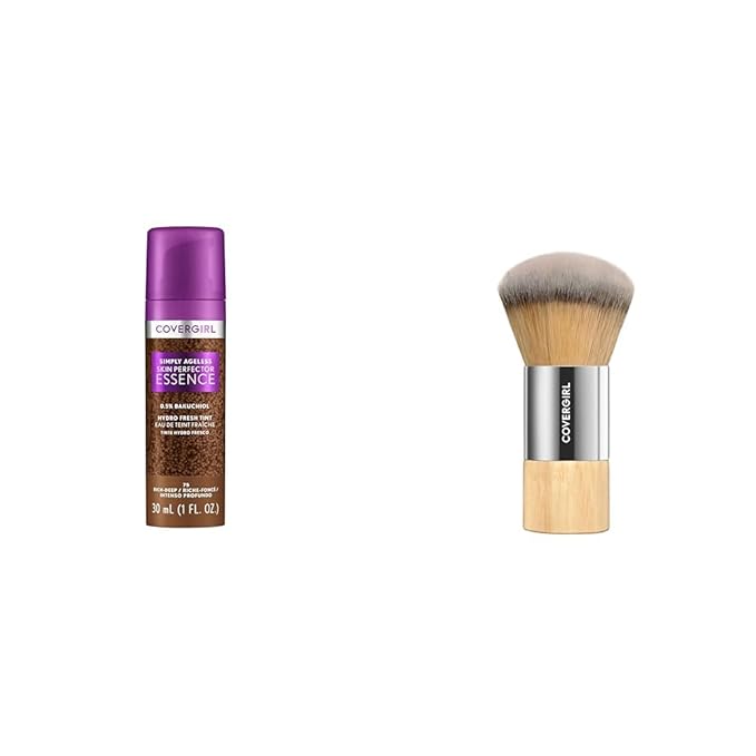 CoverGirl Simply Ageless 75 Rich-Deep Liquid Foundation Bundle with Blending Brush, Lightweight Vegan Formula for Dry Skin, 1oz