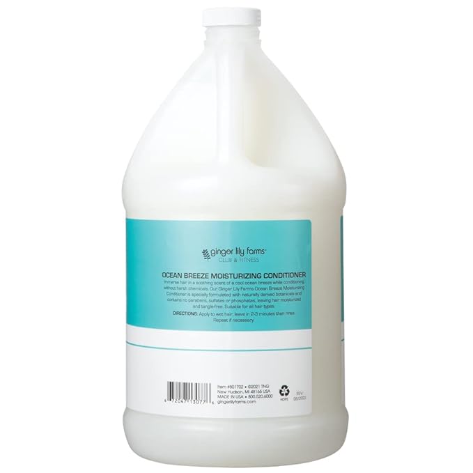 Ginger Lily Farms Club & Fitness Moisturizing Conditioner for Dry Hair, 100% Vegan & Cruelty-Free, Ocean Breeze Scent, 1 Gallon Refill (Pack of 4)
