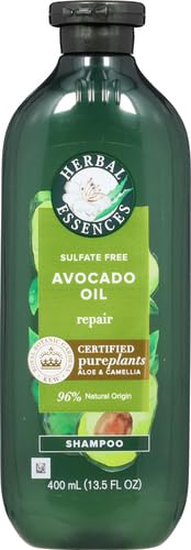 Herbal Essences Avocado Oil Sulfate Free Shampoo, Hair Repair, 13.5 Fl Oz, with Certified Camellia Oil and Aloe Vera, For All Hair Types, Especially Damaged Hair