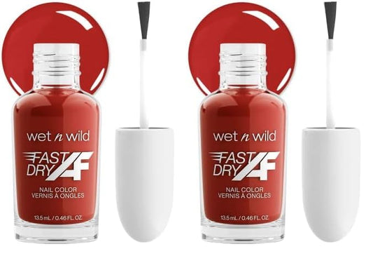 wet n wild Fast Dry AF Nail Polish Color, Red Light District | Quick Drying - 40 Seconds | Long Lasting - 5 Days, Shine (Pack of 2)