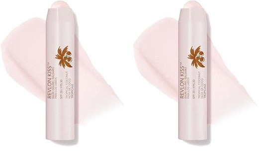 Revlon Lip Balm, Kiss Tinted Lip Balm, Face Makeup with Lasting Hydration, SPF 20, Infused with Natural Fruit Oils, 010 Tropical Coconut, 0.09 Oz (Pack of 2)