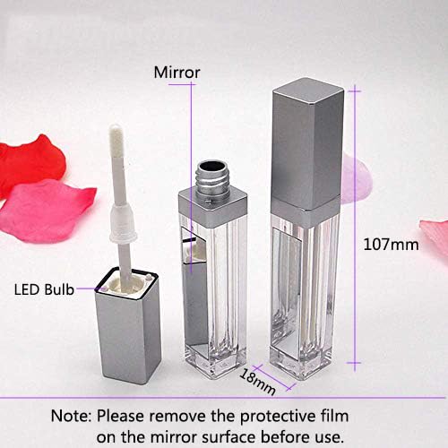 10 Pcs 7.5ml Plastic Square Clear Lip Gloss Tubes Vials with Mirror LED Light Lip Glaze Tube Bottles Refillable Makeup Lipstick Tube DIY Cosmetic Container Travel for Woman Girl(Silver)