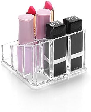 Sooyee Lipstick Organizer,Lipstick Holder,9 Spaces Acrylic Lipstick Case,Cosmetic Display Cases for Lipstick, Brushes, Bottles, and more,Clear