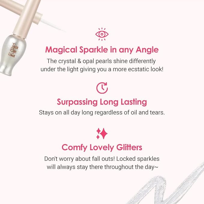 ETUDE Tear Drop Eye Liner #1 White Tear (21AD) | Eyes Makeup | Kbeauty | Liquid Glittering Eye Liner to Make Your Eyes Sparkle