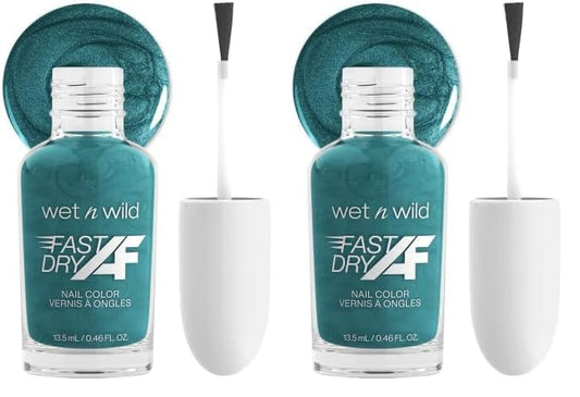 wet n wild Fast Dry AF Nail Polish Color, Glitter Blue Mermaids Do Exist | Quick Drying - 40 Seconds | Long Lasting - 5 Days, Shine (Pack of 2)