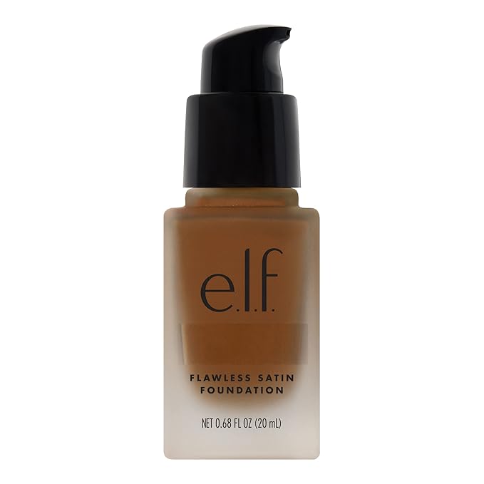 e.l.f. Flawless Satin Foundation, Lightweight & Medium Coverage, Semi-Matte Finish, Vegan & Cruelty-Free, Nutmeg, 0.68 Fl Oz (20mL)