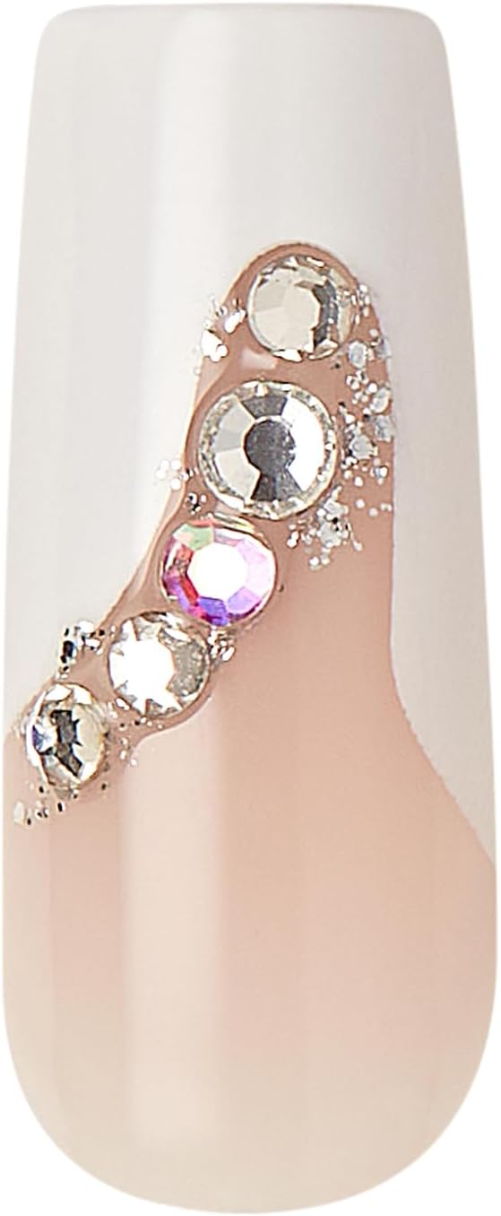 KISS Premium Classy Fake Nails - Stay Modish, Long & Square, Super Glam, Jewel Accents, Waterproof, Smudge Proof, No Dry Time, Durable, Takes Minutes, Quick & Easy | 30 Count