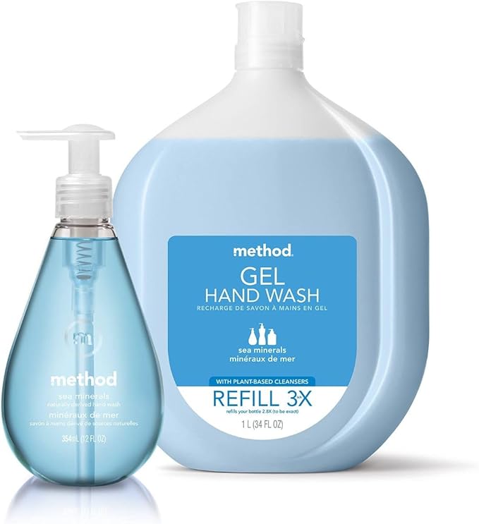 Method Gel Hand Soap Refill, Waterfall, Recyclable Bottle, Biodegradable Formula, 34 oz (Pack of 4) (Packaging May Vary)