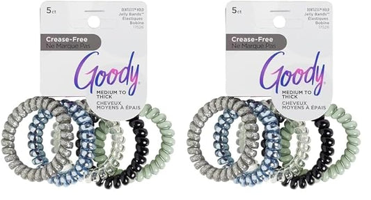 Goody Blue Trend Hair Coils - 5 Count - Dentless Jelly Bands Ponytailers for Women, Teens & Girls - Pain-Free Accessories for All Hair Types (Pack of 2)