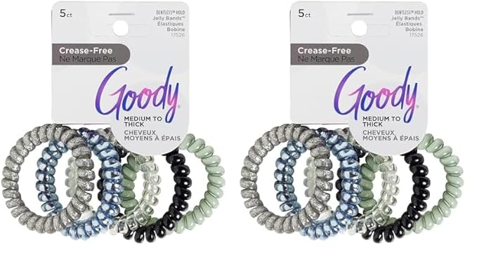 Goody Blue Trend Hair Coils - 5 Count - Dentless Jelly Bands Ponytailers for Women, Teens & Girls - Pain-Free Accessories for All Hair Types (Pack of 2)