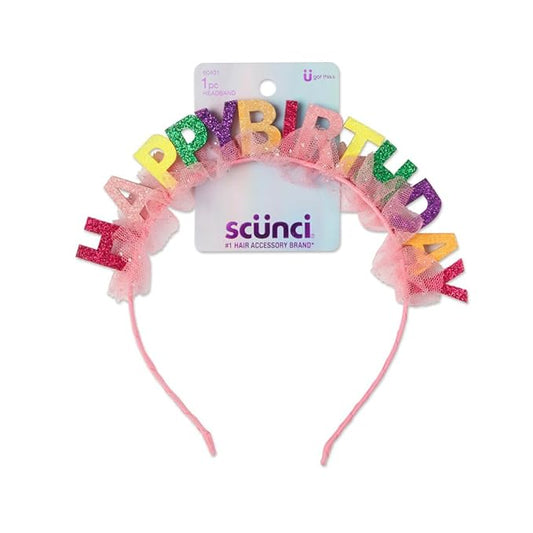 Scunci by Conair Birthday headband- Birthday girl head band- Birthday gifts for women or girls - Bright colors w/ tulle - 1 Count