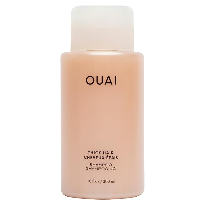 OUAI Thick Shampoo - Moisturizing Shampoo with Keratin, Marshmallow Root, Shea Butter, Avocado Oil for Thick Hair - Strengthens & Hydrates Strands - Paraben, Phthalate, Sulfate Free Shampoo (10 Fl Oz)