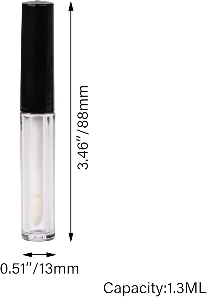 1.3ml Empty Lip Gloss Tube Lip Gloss Wand Bottles Containers Pack of 10 (Black Cap)