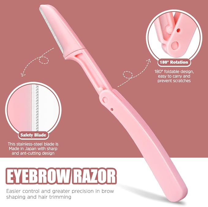 TsMADDTs 7PCS Tweezers Set for Women Facial Hair, Precision Tweezer for Eyebrows with Curved Scissor and Eyebrow Razor for Ingrown Hair, Pink&Yellow