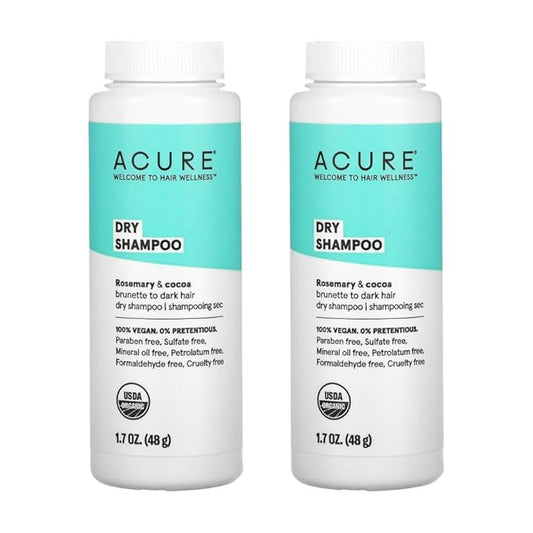 Acure Dry Shampoo - Brunette to Dark Hair - Powder Hair Care for Brunette - Refresh Treated Color Tinted Hair & Extend Cleansing with Cocoa & Rosemary Formula - 100% Vegan - 1.7 Oz (2 Pack)