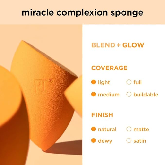 Real Techniques 6 Pack Assorted Makeup Blending Sponges, 3 Miracle Makeup Sponges, For Blending, Baking, And Setting, Use With Foundation & Powder, Dewy or Matte Finish, Cruelty-Free