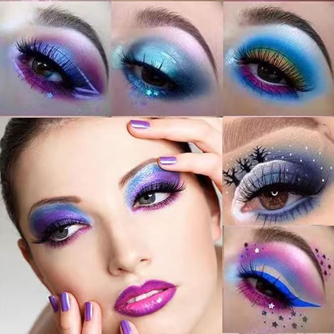Purple & Blue Eyeshadow - 16 Color Glitter & Matte Eyeshadow Palette, Korean Makeup, Waterproof & Bright Colours