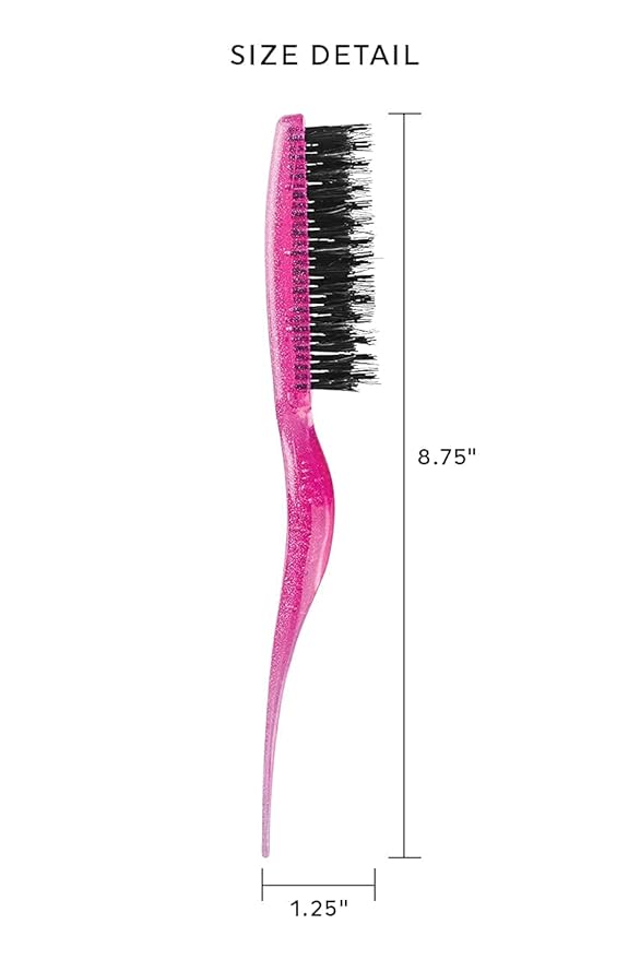 Cricket Amped Up Teasing Hair Brush - Adds Major Volume and Shine, Heat Resistant, Ideal for Slick Back Hair, Updos, and Detangling All Hair Types, Ergonomic Handle and Sectioning Tip, Sparkle Pink