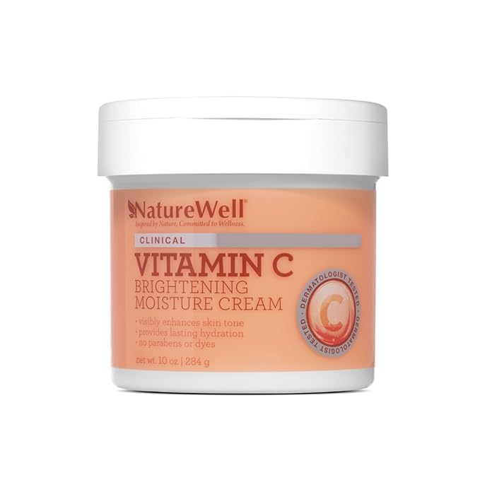 NATURE WELL Clinical Vitamin C Brightening Moisture Cream for Face & Body, Anti-Aging Skincare, Firming, Nourishing Hydration, Reduces Discoloration, Improves Overall Tone & Texture, 10 Oz