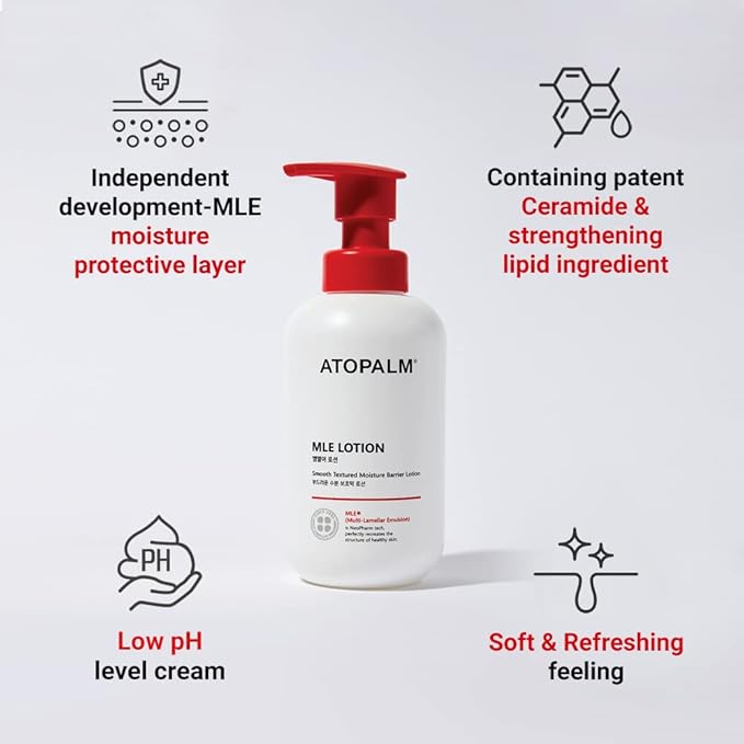 ATOPALM MLE Lotion 200ml 6.8 Fl Oz for Sensitive Skin, 48 Hours Long Hydration with Ceramide, Long-Lasting Moisturizing Baby Lotion, Strengthening Skin Barrier, Redness-Relief, Korean Skincare