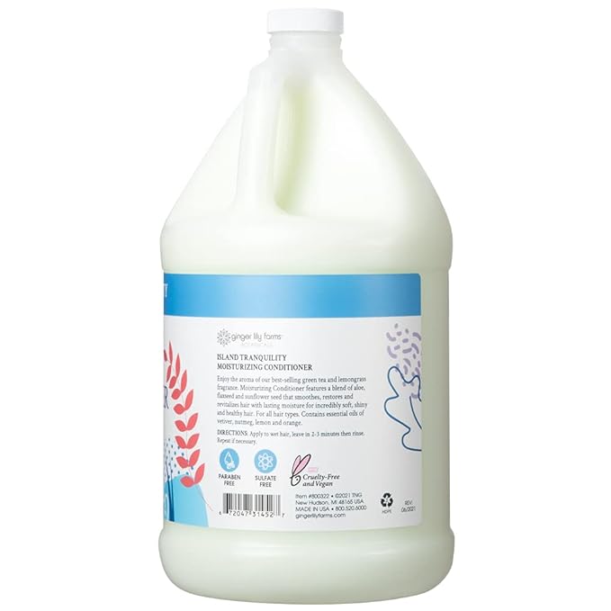 Ginger Lily Farms Botanicals Moisturizing Conditioner for Dry Hair, Island Tranquility, 100% Vegan & Cruelty-Free, Green Tea Lemongrass Scent, 1 Gallon Refill (Pack of 4)