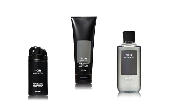 Bath and Body Works Noir Men's Collection 3 Piece Set Includes 3.7 oz Deodorizing Body Spray, 8 oz Ultra Shea Body Cream, 10 oz 2-IN-1 Hair & Body Wash