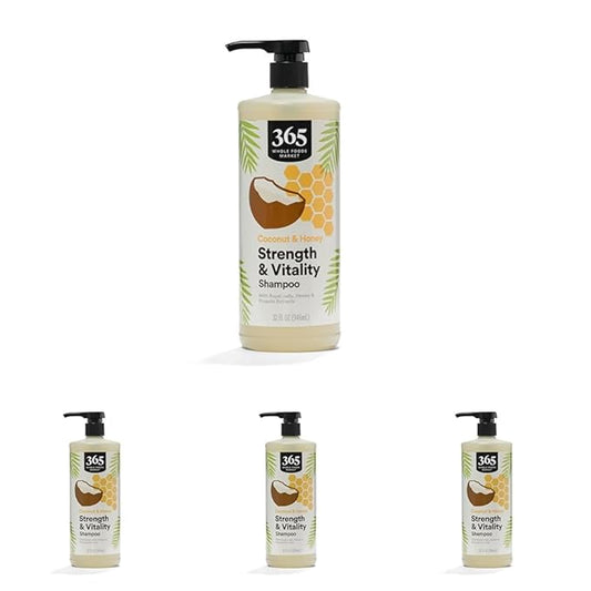 365 by Whole Foods Market, Strength & Vitality Shampoo Coconut & Honey, 32 Fl Oz (Pack of 4)