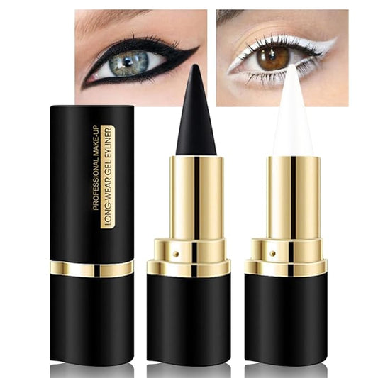 Kaely 2Pcs Black White Gel Eyeliner Pencils Set,Waterproof Eye Liner Pen,Cat Eye Stencil Cat Face Makeup,Eye Black Eyeshadow Palette Stick,Gothic Halloween Makeup,delineador de ojos contra el agua