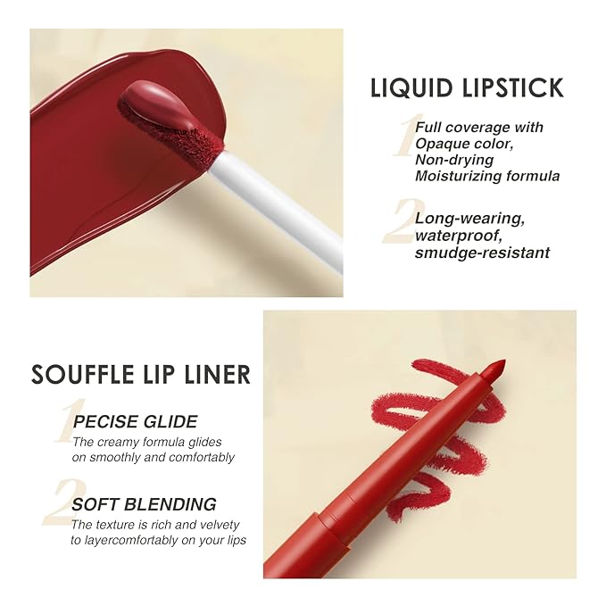 BestLand 6Pcs Matte Liquid Lipstick + Lip Liner