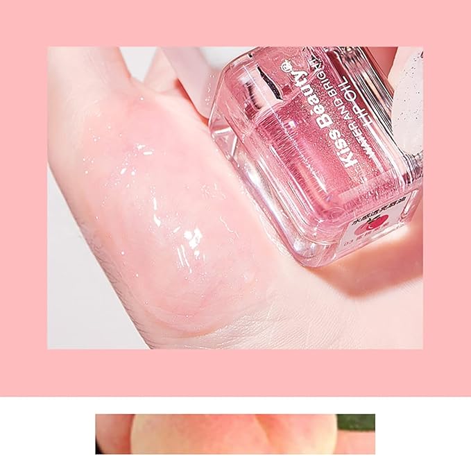 Fruit Pearlescent Plumping Lip Oil, Lip CarePearl & Shimmer Mini Lip Gloss Kit, Lip Care Hydrating Lip Gloss Tinted Lip Balm, Long Lasting & Nourishing Lip Glow Oil, Non-sticky Fresh Texture (Peach)