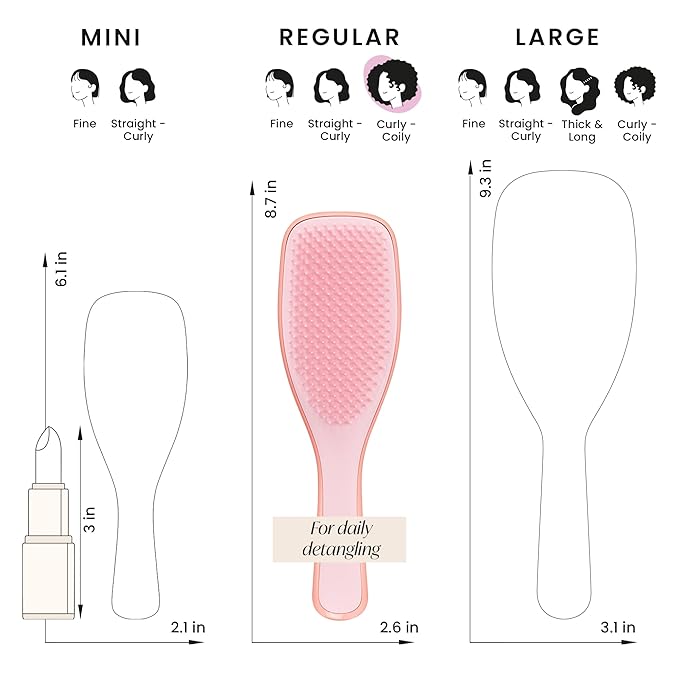 Tangle Teezer Ultimate Detangler Curly Hair Brush, Dry & Wet Hairbrush, Reduces Frizz & Breakage, for 3C to 4C Curly Hair Types, Pink Mango