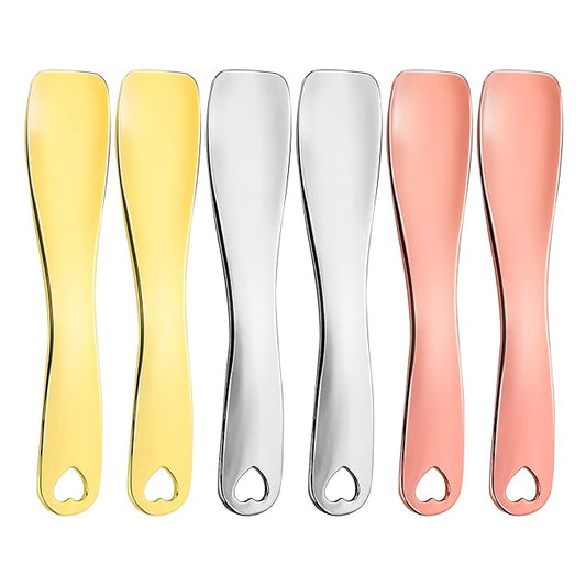 Sibba Facial Makeup Spatula Face Beauty Mask Applicator 6 Pieces Tiny Mini Gold Silver Metal Spoons Set Cosmetic Scraper Skincare Skin Cream Lotion Mixing Slide Scoop