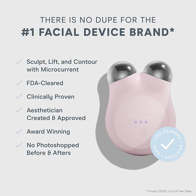NuFACE MINI+ Microcurrent Facial Device Kit - FDA Cleared Face Sculpting & Skin Tightening Device to Contour, Lift & Tone + Microcurrent Gel Activator & Silk Creme - Sandy Rose