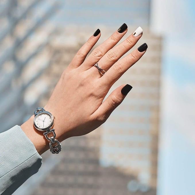 imPRESS Design, Press On Nails, Midnight Drive, Black and White, Short, Size, Squoval, Shape, Includes 30 Nails, Prep Pad, Instructions Sheet, 1 Manicure Stick, 1 Mini File