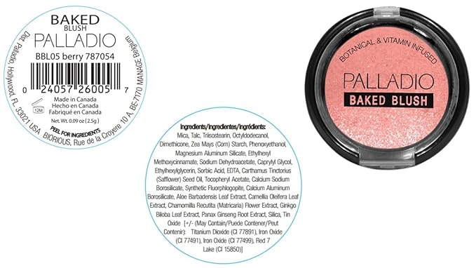 Palladio Baked Blush, Highly Pigmented Shimmery Formula, Easy to Blend and Highly Buildable, Apply Dry for a Natural Glow or Wet for a Dramatic Luminous Look, Long Lasting for All day Wear, Berry