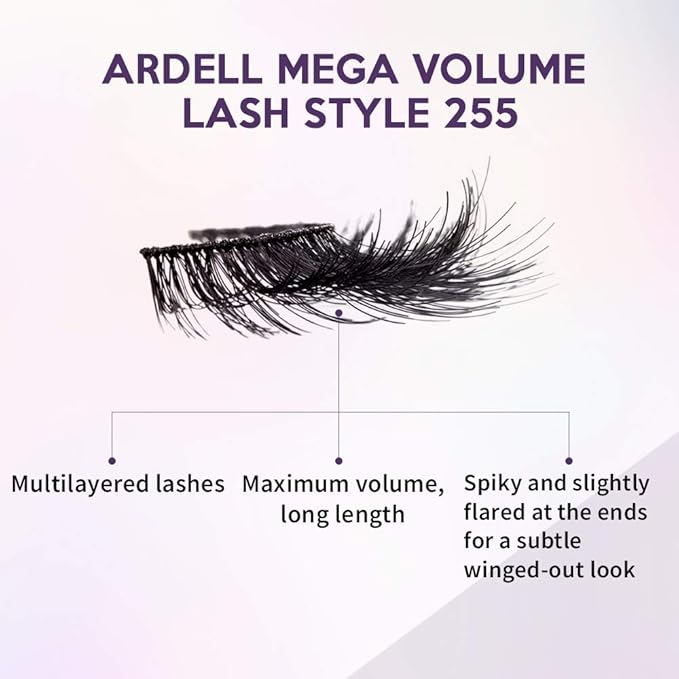 Ardell Mega Volume 255 False Eyelashes - Extra Full, 3D Layered Wispy Lashes with NeverFlat Curl Technology - Reusable False Strip Lashes, 4 Pairs