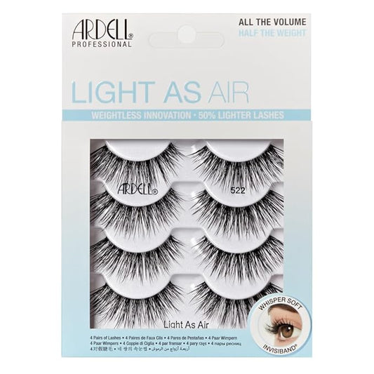 Ardell Light as Air 522 Lashes - Ultra Lightweight False Eyelashes, Comfortable Fit, 4 Pairs Pack