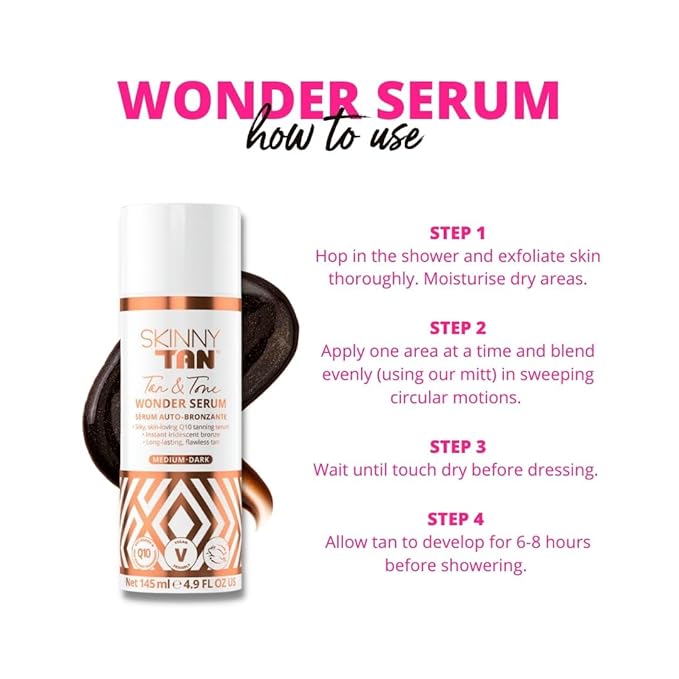 SkinnyTan Tan and Tone Wonder Serum Express - Hydrating Serum with Anti-Aging Q10, Aloe Vera, and Vitamin E - 1 Hour Express - 4.9 oz