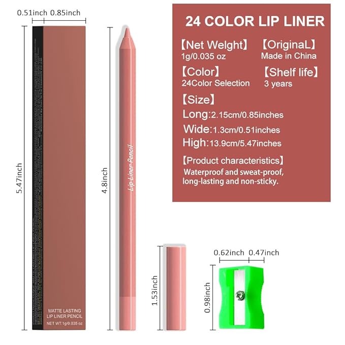 evpct 1Pcs Natural Orange Matte Long Lasting Lip Liner Pencils Makeup for Shaping & Sculpting Lips, No Transfer Long Wear Waterproof Pigmented Lip Liner lipliners Crayon Lipstick Pencil Sharpener 07