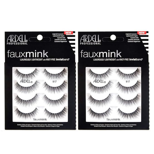 Ardell Faux Mink Lashes False Eyelashes 817 - Natural Look, Dramatic Volume, Comfortable Wear Strip Lashes, 4 Pairs x 2 Pack