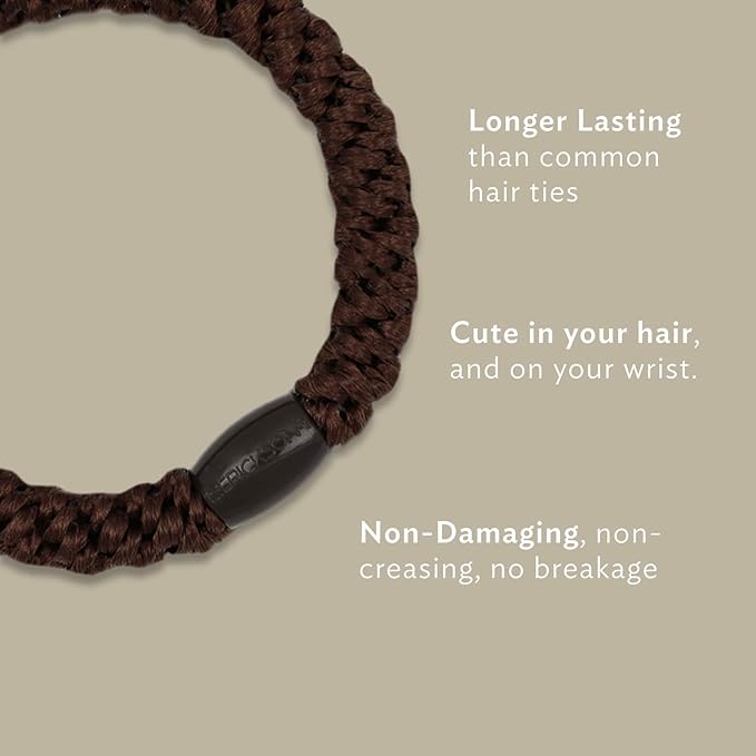 L. Erickson Pony Hair Ties - Black - 8 Pack Ponytail Holders - No Damage Hair Accessories for Women