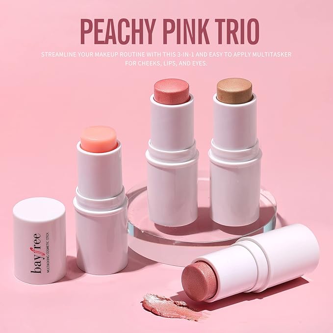 KIMUSE Multi Stick Trio Face Makeup, Cream Blush Skin,PEACHY PINK
