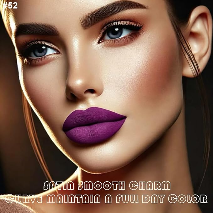 evpct 2Pcs Purple Matte Liquid Lipstick Lip Gloss Stain and Retractable Lip Liner Makeup Set for Women Long Lasting Waterproof 24 Hours Permanent Lipstick labial mate larga duracion 24 52#
