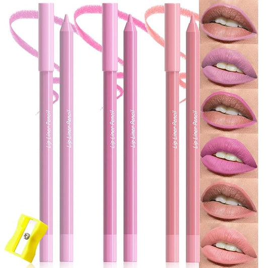 evpct 3Pcs Violet Rose Nude Pink Matte Long Lasting Wear Lip Liner Pencils Makeup Set for Shaping & Sculpting Lips, No Transfer Waterproof Pigmented Lip Liner Crayon lipliners Lipstick Pencil 14+16+18