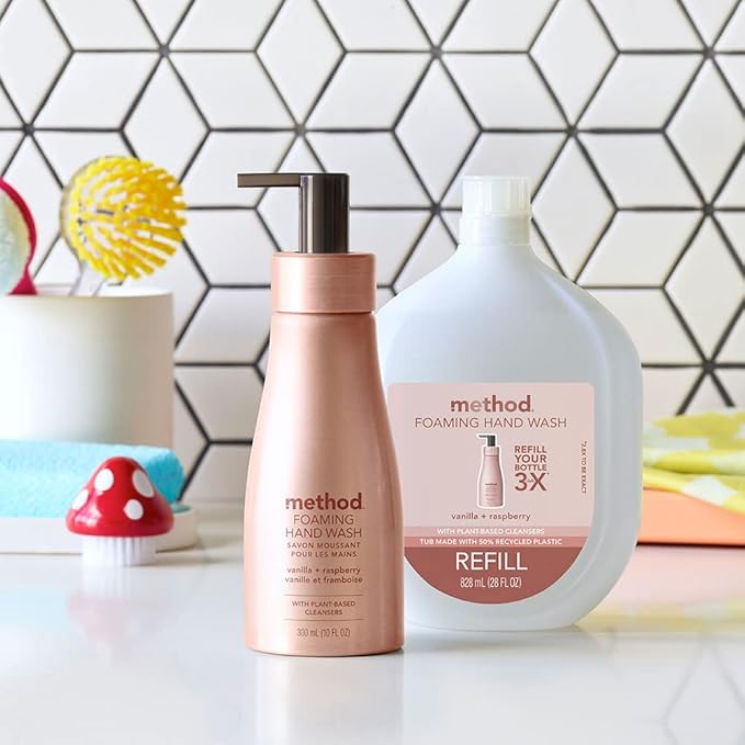 Method Premium Foaming Hand Wash Refill, Vanilla + Raspberry, Recyclable Bottles, Biodegradable Formula, 28 fl oz (Pack of 4) (Packaging May Vary)