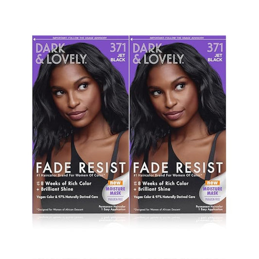 SoftSheen-Carson Dark and Lovely Fade Resist Rich Conditioning Hair Color, Permanent Hair Color, Up To 100 percent Gray Coverage, Brilliant Shine with Argan Oil and Vitamin E, Jet Black, 2 Count