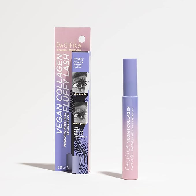 Pacifica Vegan Collagen Fluffy Lash Mascara – Black Thickening & Lengthening Mascara with Plant Fibers, Full Fluffy Lashes, Vegan & Cruelty-Free, 0.24 oz
